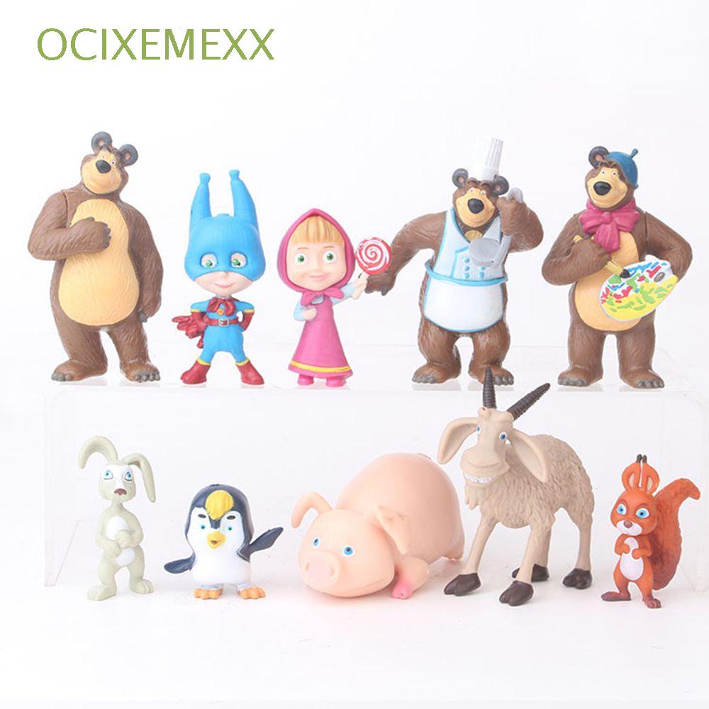 Ocixemexx 10 Unidsset Juguetes Muñeca Juguete Pvc Modelo Masha Y El Oso Mini Lindo Anime 0040