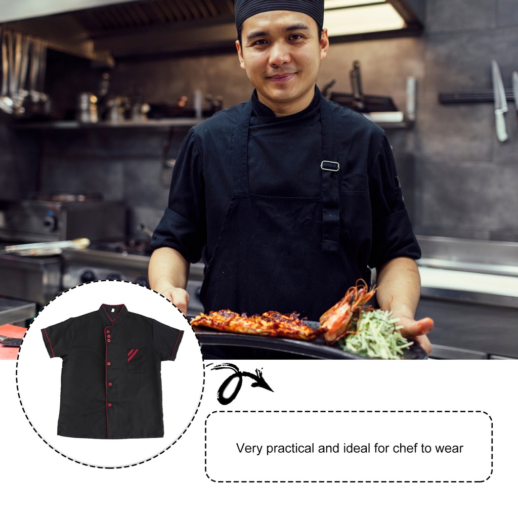 VALICLUD Chef Unisex Uniforme Básico de Manga Corta Camisa de Catering Abrigo de Chef para Servicio de Alimentos Restaurante Hotel Panadería 