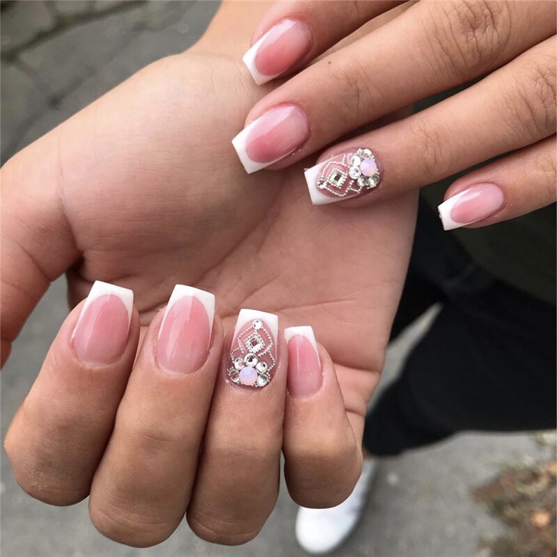 Blanco estilo francés sonrisa uñas pegatinas manicura tira de uñas arte  forma de dedo punta guía pegatina DIY | Shopee Chile