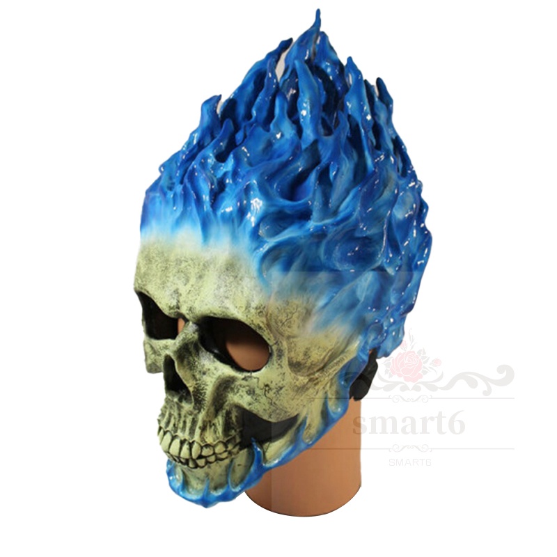 Halloween Ghost Rider Red And Blue Flame Skull Mask Horror Ghost Full