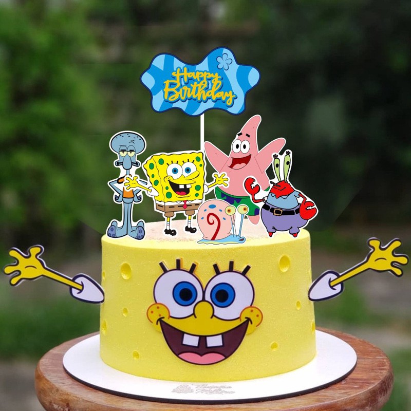 bob esponja feliz cumpleaños decoración de tarta de fiesta suministros de  dibujos animados | Shopee Chile