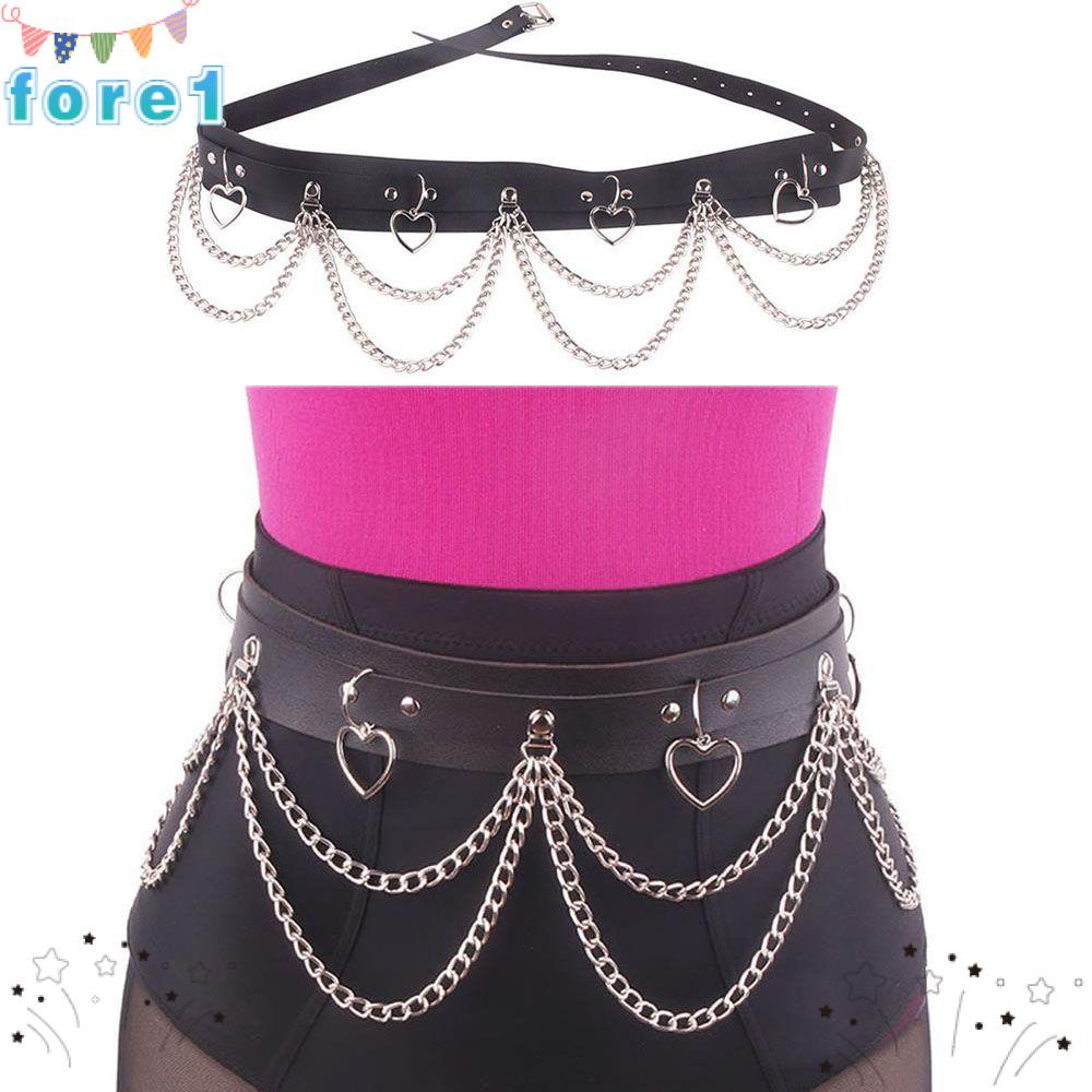 Flovel Punk Cadena de cuero para el cuerpo Bikini negro Cadenas para el pecho Cinturón Arnés Cadena para el cuerpo del club nocturno Rave para mujeres y niñas 