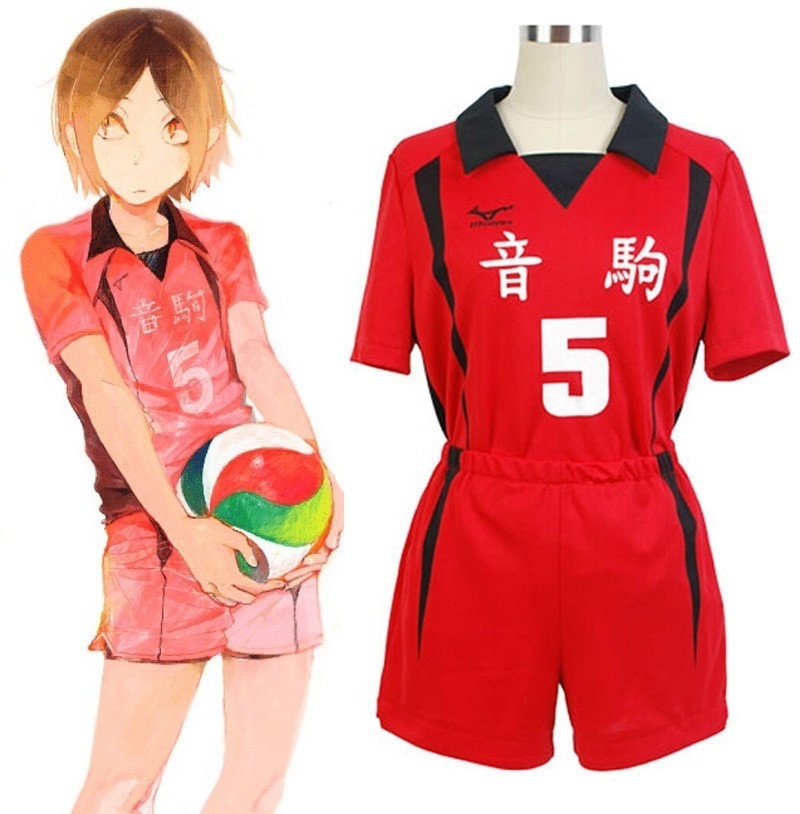 Bilicos Haikyuu Nekoma High School Kozume Kenma Volleyball Club Jersey Bare Midriff Nr.5 Conjunto de camiseta y pantalones cortos de color rojo 