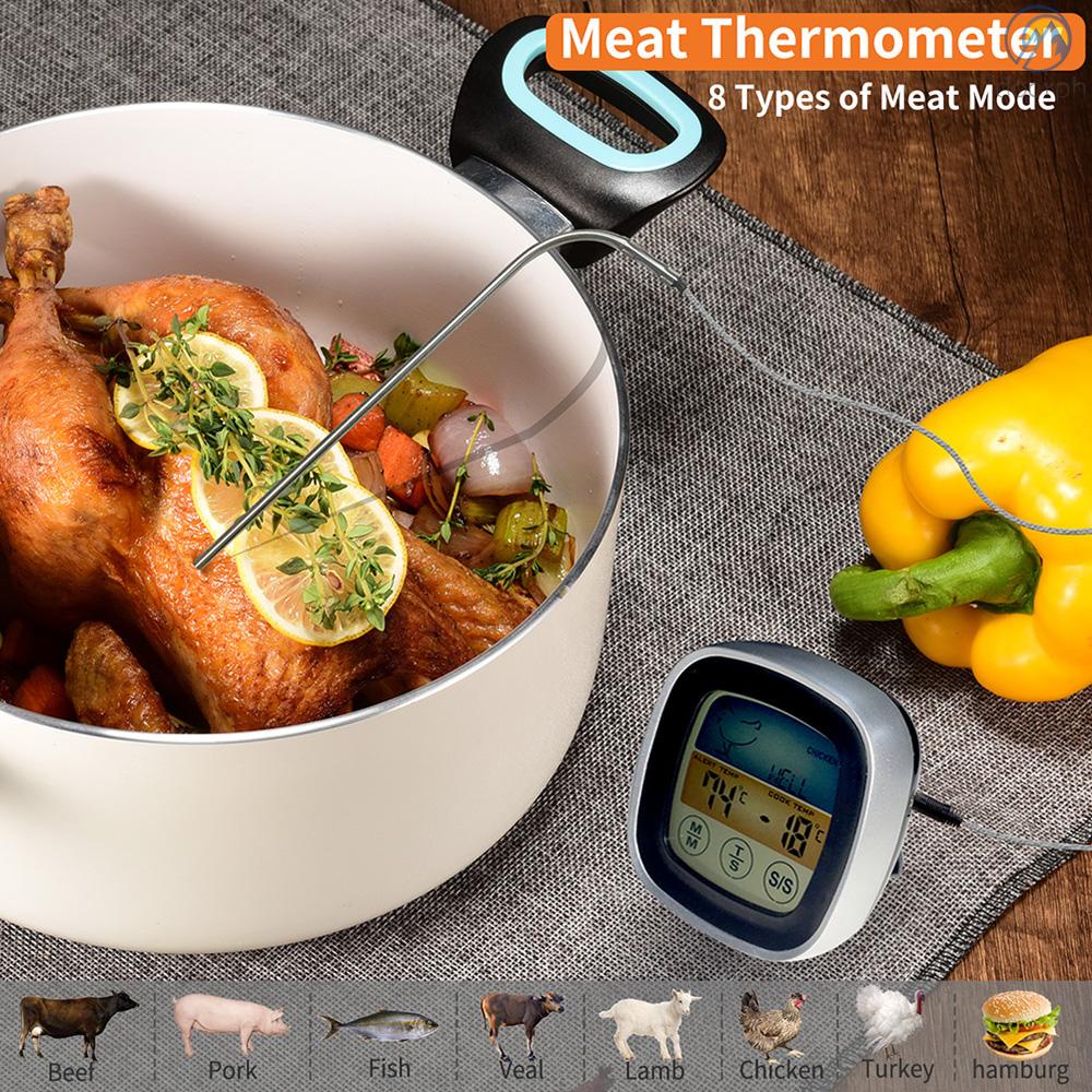 Digital-Grill termómetro pantalla táctil LED display temporizador 8 carne especies de 
