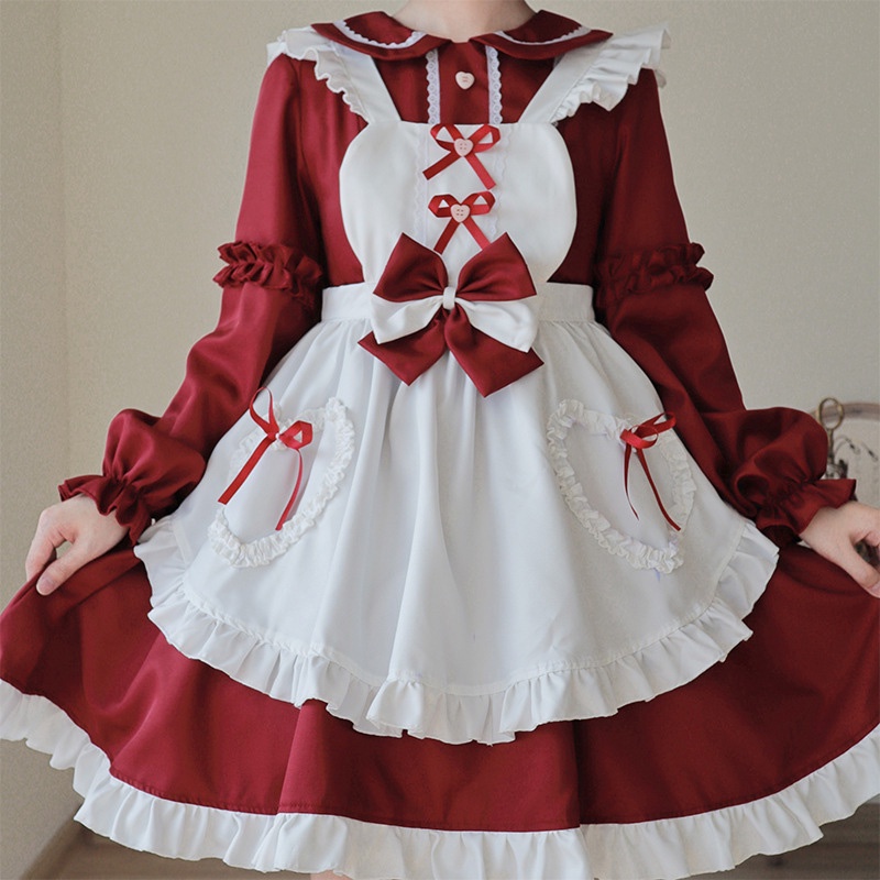 Lolita Lindo Anime Kawaii Maid Vestido Rojo De Mujer Delantal De Halloween  Cosplay Disfraz Fiesta De Camarera \ | Shopee Chile