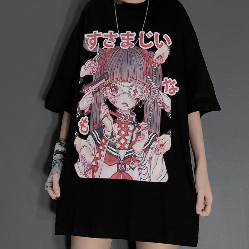 mujer polera harajuku top vintage estilo coreano anime impresión ropa más  sizett-shirt | Shopee Chile