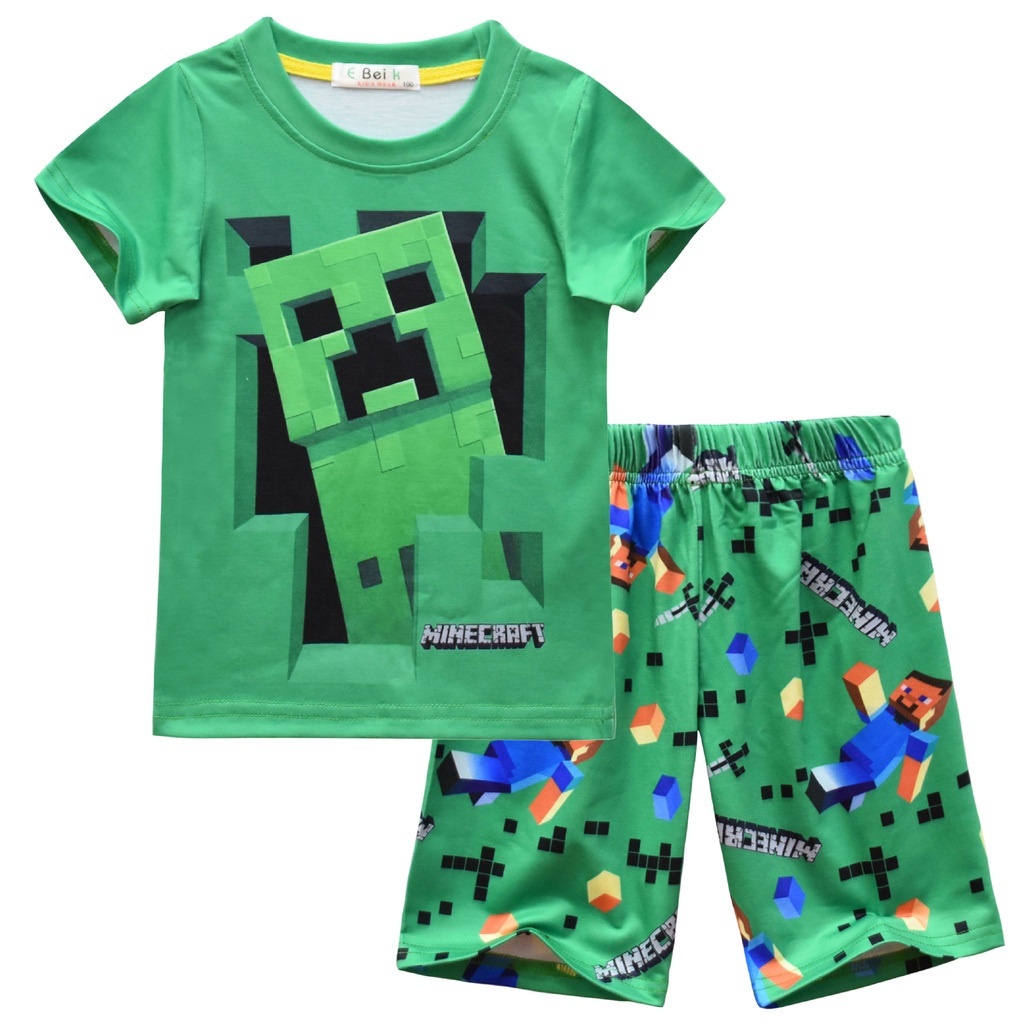 Minecraft Conjunto De Ropa Infantil Moda De Verano Pijamas De Dibujos  Animados De Algodón Niños Bebé Hogar | Shopee Chile