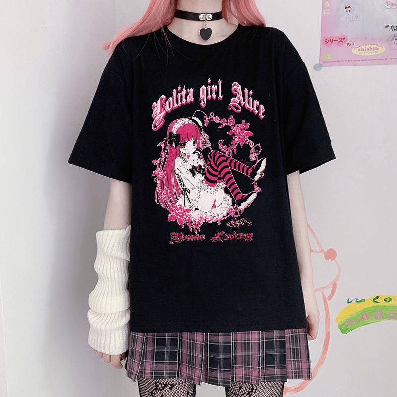 sassyme verano goth mujer camiseta estética suelta mujer camiseta oscuro  grunge streetwear señoras gótico t-shirt harajuku ropa y2k | Shopee Chile