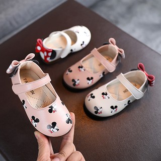 Disney Ninos De Dibujos Animados Mickey Mouse Impresion Suave Zapatos De Cuero Ninas Arco Princesa Casual Zapatos De Bebe Nino Zapatos Shopee Chile