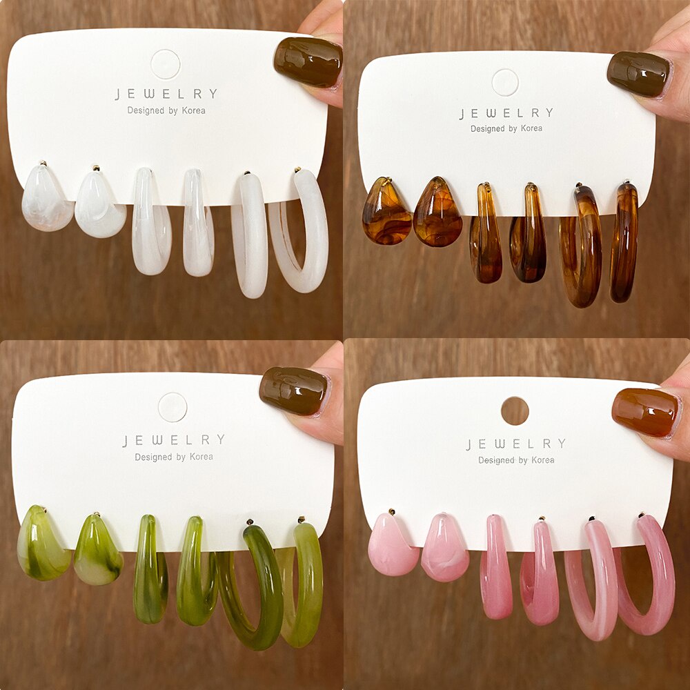 1 Conjunto De 6 Paresjuegos De Aretes Acrílicos Marrón Para 