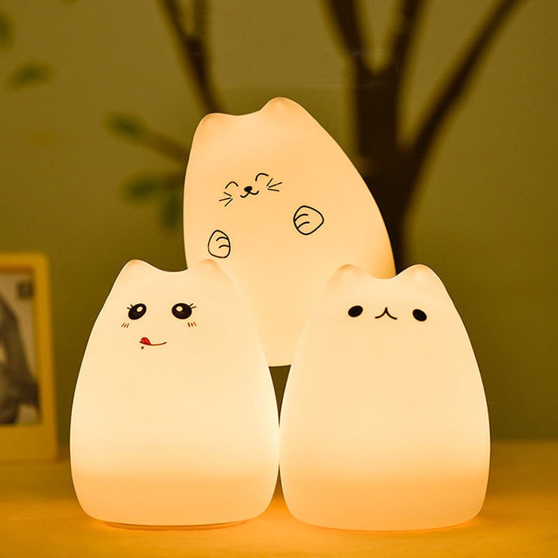 color blanco cálido 7 colores individuales para niños Lámpara LED de silicona para gato con luz nocturna 