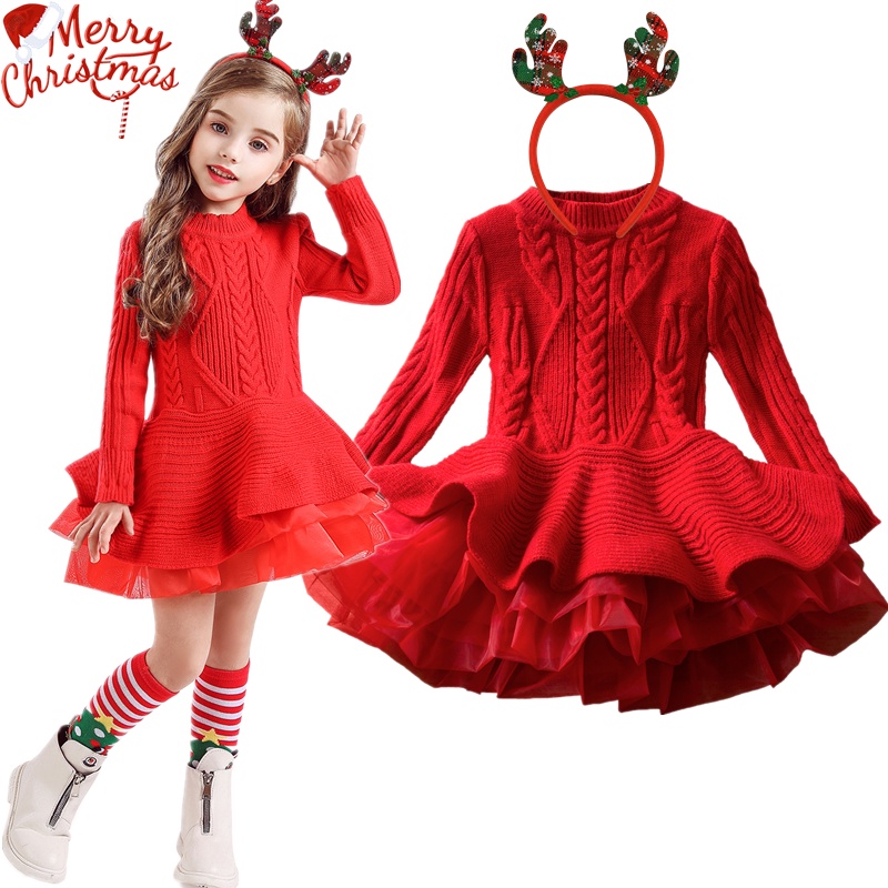 2022 Nuevos Vestidos De Navidad Para Niñas Invierno Manga Larga Suéter De  Punto Cálido Niños Princesa Vestido De Fiesta Rojo Para | Shopee Chile