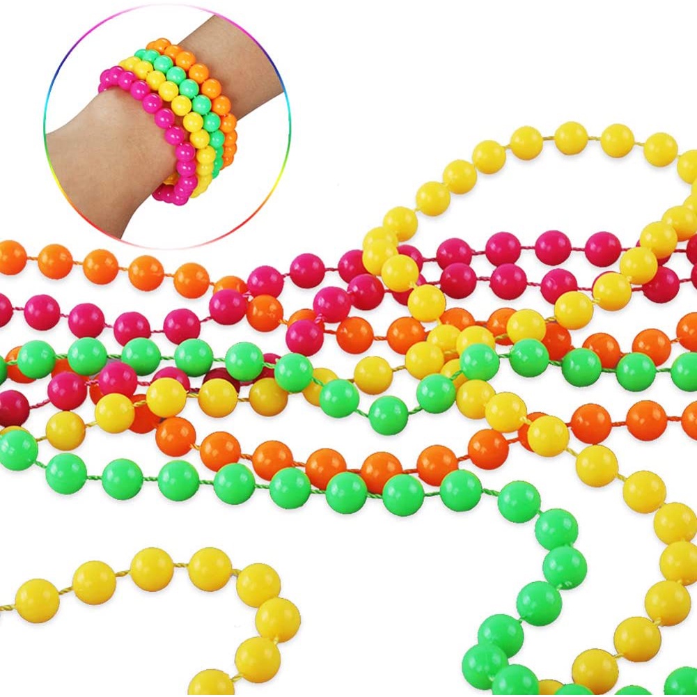 80 años YeahBoom Juego de accesorios para vestido de fiesta de los 80 juego de bandas para el sudor accesorios para disfraz cadena de perlas neón juego de accesorios para mujer 