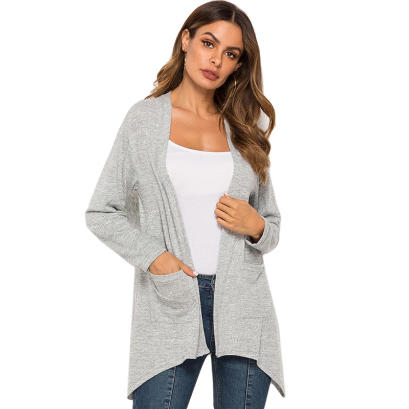 moda señoras punto cardigan suéter de las mujeres casual color sólido  dobladillo irregular | Shopee Chile