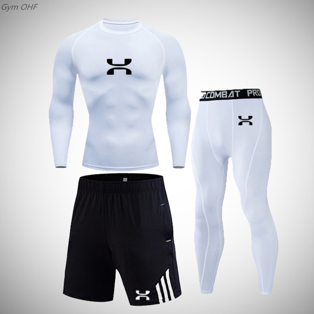 #3 PC set 3 unidsset chándal de los hombres gimnasio de ropa deportiva traje de correr Jogging ropa deportiva apretado de secado rápido corriendo conjuntos 