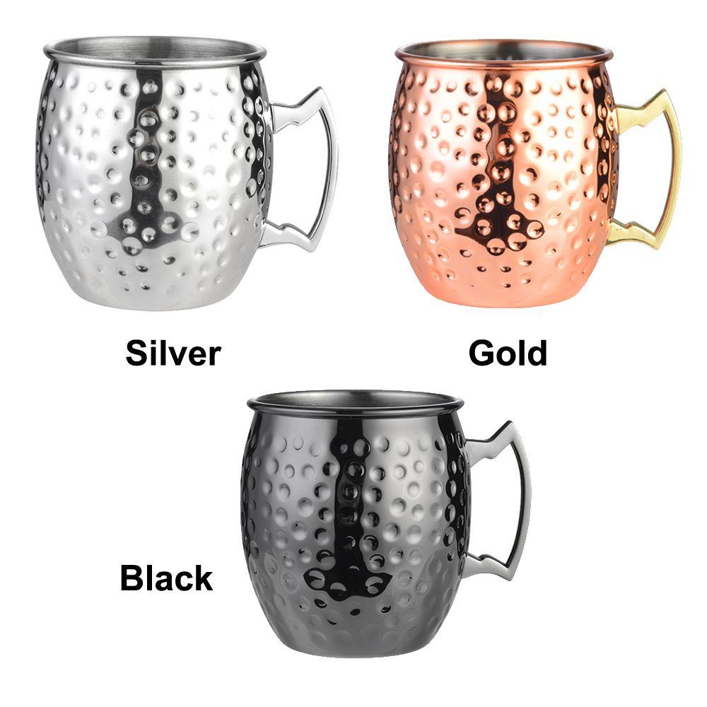 Moscow Mule Mug Stainless Steel with Gold Handle 18oz Cocktail Bar Drinkware Set of 2 