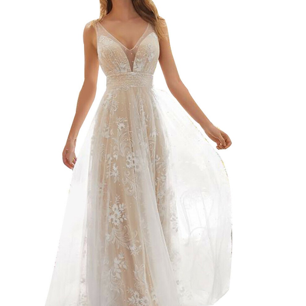 vestidos de boda de novia con aplicaciones de encaje vestido elegante de  encaje v vestido de novia para mujer | Shopee Chile
