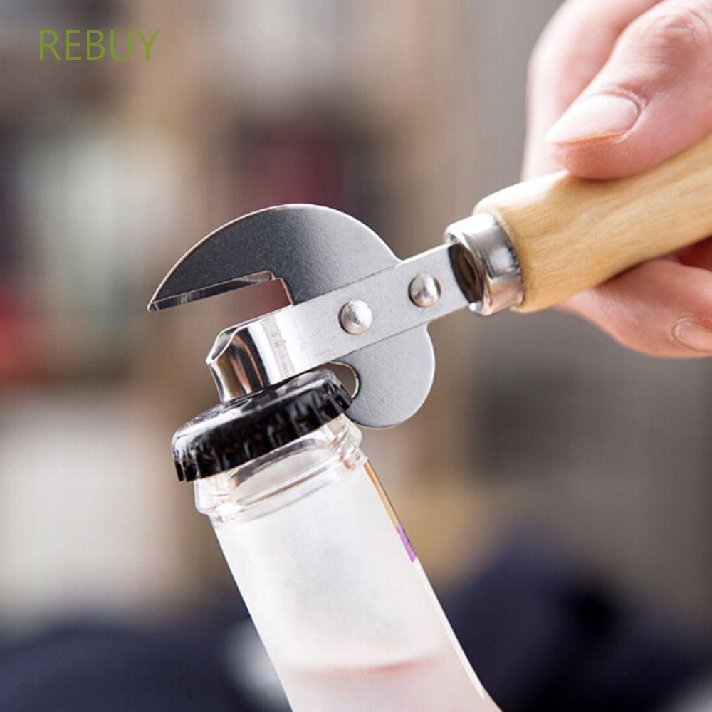Abrebotella Abrelatas Abridor de Botella de Cerveza de Acero Inoxidable con Mango de Madera para Botellas Latas Manuales Color de Madera, 2