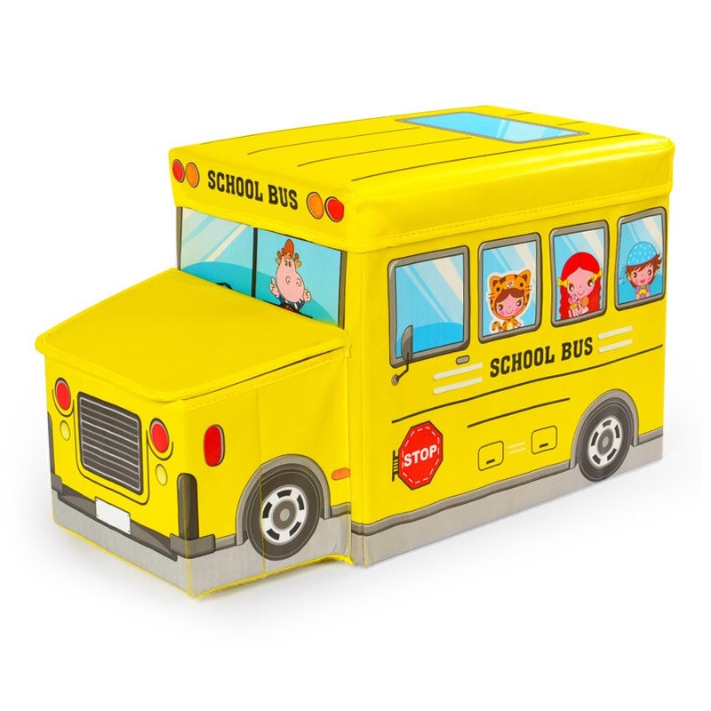 Multipropósito KIOPS Caja Juguetes De Autobuses Bus Escolar Amarillo Compartimento Múltiple con Protección Complet Plegable Caja Juguetes De Ninos con Cojín De Juguete 