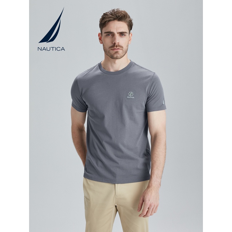 Nautica Camiseta de algodón de manga corta con cuello redondo para hombre