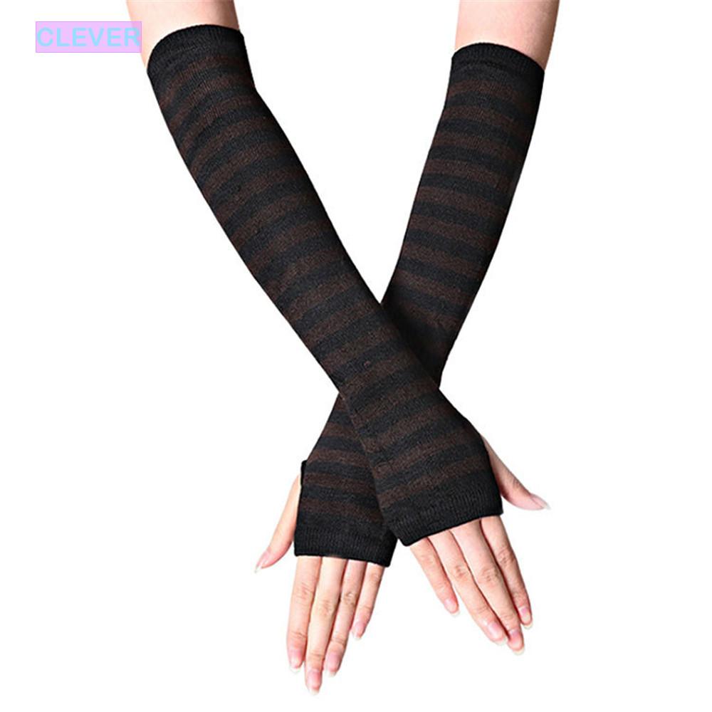 Geebuzz 6/8 unids calcetines a rayas hasta la rodilla y largo punto calentador de brazo guantes sin dedos para mujeres damas niñas 