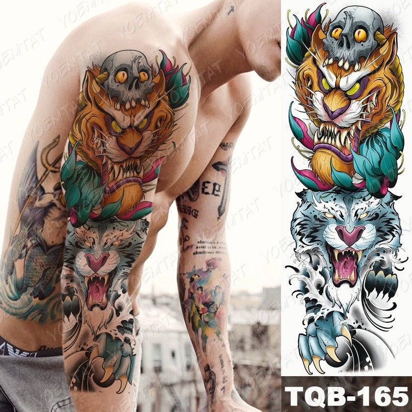 Gran Brazo Manga Tatuaje Tigre Cráneo Dragón Impermeable Temporal Tatto  Pegatina Prajna León Cuerpo Arte Completo Falso Mujeres Hombres Marca Nuevo  | Shopee Chile