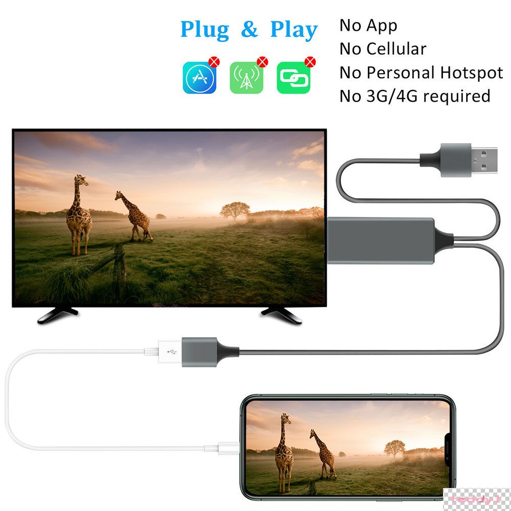 1080P HDMI Cable de espejado TELÉFONO A TV HDTV Adaptador para iPhone 11/iPad/Android ~!