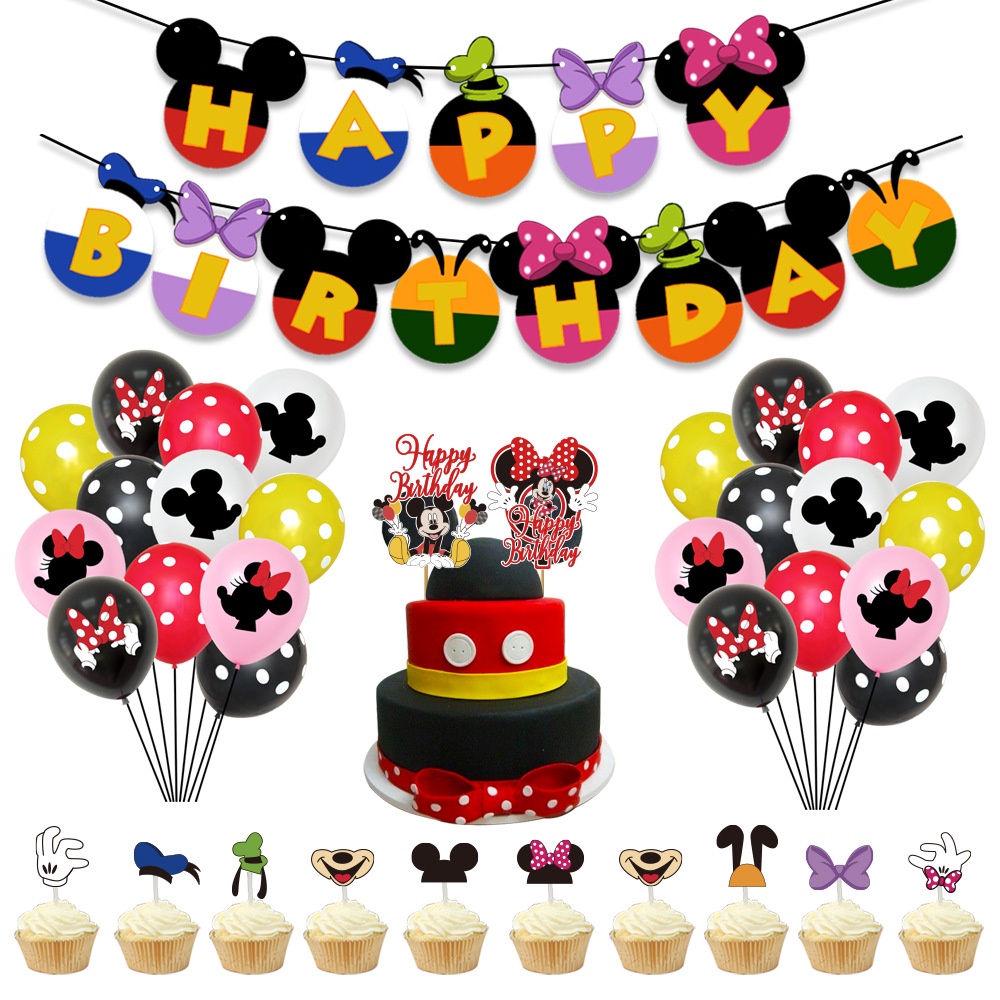 50pcs Disney Mickey Minnie Tema Fiesta Decoracion Conjunto Ninos Bebe Fiesta De Cumpleanos Necesidades Bandera Torta Topper Globo Fiesta Suministros Celebrar Fecha De Nacimiento Shopee Chile