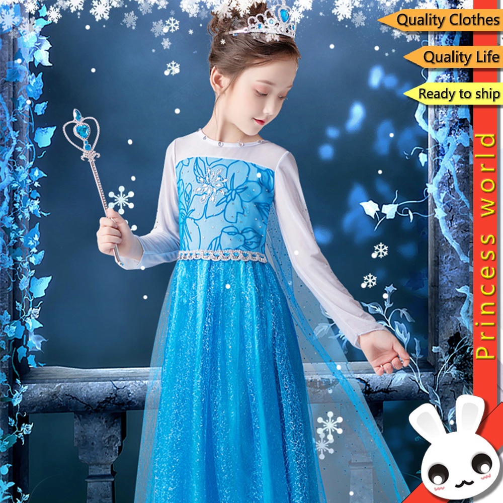 Frozen de Disney Elsa Fiesta Cosplay Vestido azul GUANTES REGALO CUMPLEAÑOS 