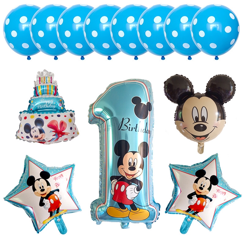 13pcs 1er Cumpleanos Decoracion Globos Mixtos Mickey Mouse Pelicula De Aluminio Digital Bebe Fiesta De Shopee Chile