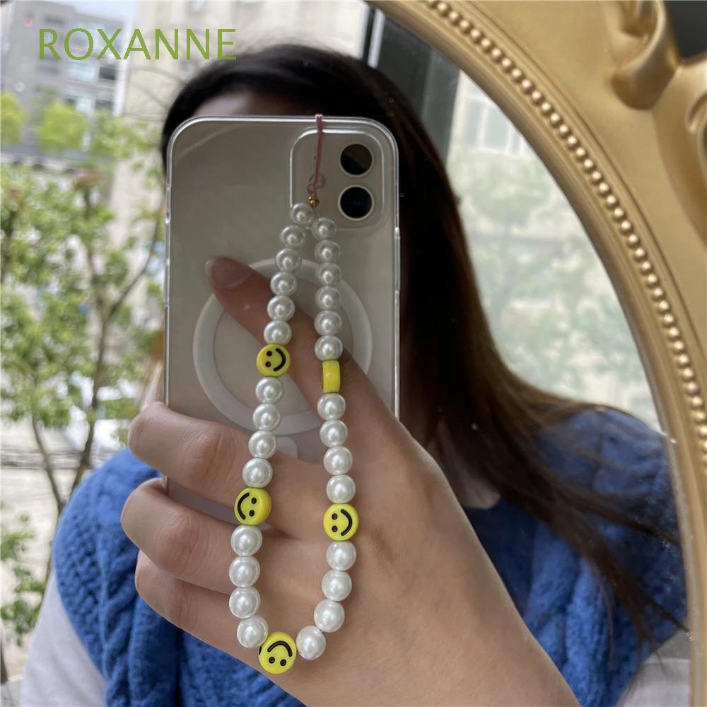 Collar de perlas universal bohemio para teléfono móvil cadena de perlas de arcilla acrílica antipérdida cadena de teléfono móvil correa para el cuello joyas para mujeres y mujeres