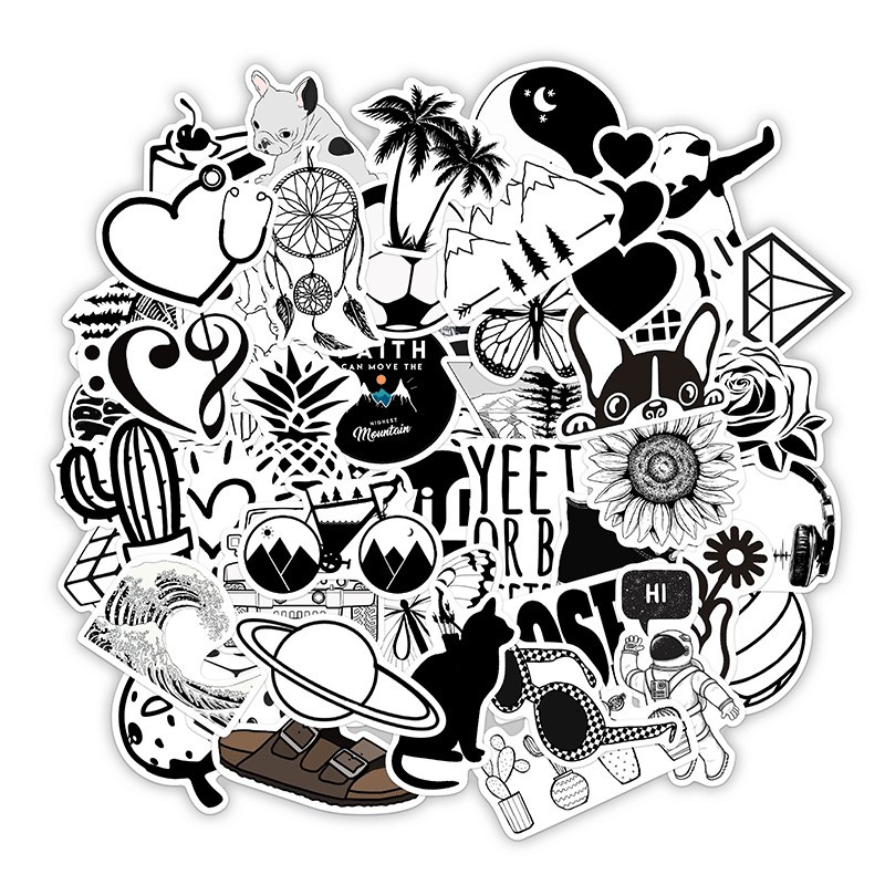 50 black and white VSCO small fresh style stickers helmet suitcase laptop  water cup guitar a prueba de agua decorative stickers | Shopee Chile