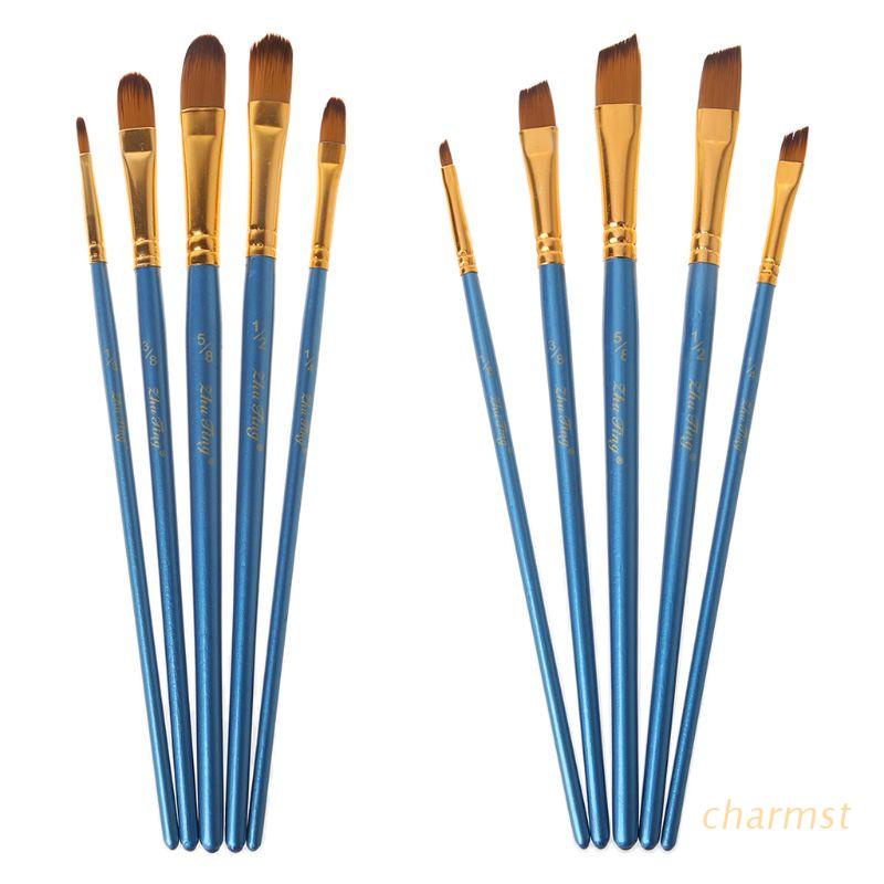 Juego de 5 pinceles para pintar oblicuo azul Biaobiaoc cerdas de nailon, acrílico, punta redonda, mango de madera, accesorio de dibujo 