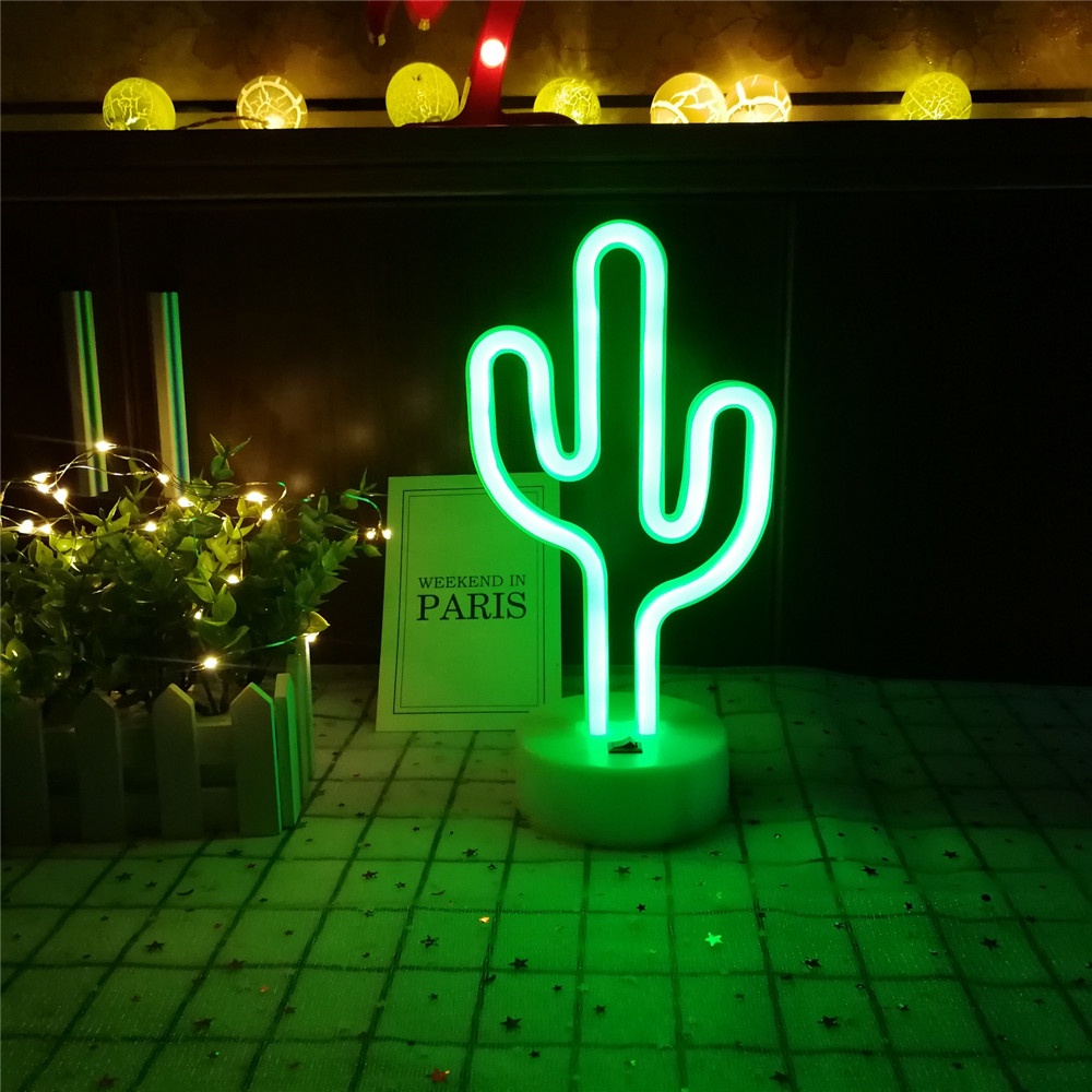 Operación de batería & USB Iluminación de interior infantil LED Cactus Modelado Lámparas Neon Lámpara de pared, Lámparas de mesa y mesilla de noche Neón Lights Luces de la noche 