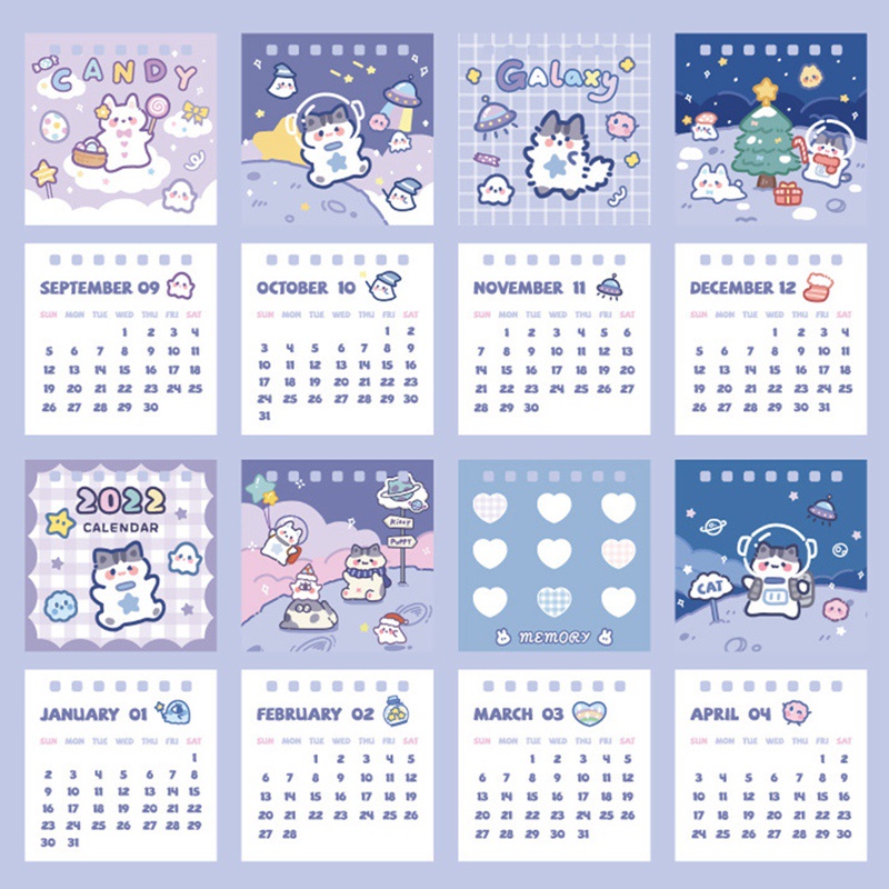 NUOBESTY Calendario de escritorio pequeño lindo 2021-2022 de dibujos animados de escritorio de pie Flip mensual calendario diario tabla agenda planificador 