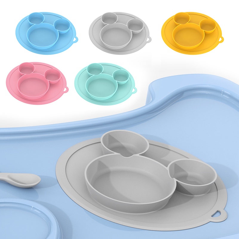 Mini Plato de Silicona para Bebe Niños Plato con Ventosa Placemat para la Mayoría de las Mesas de Sillas Altas Azul 