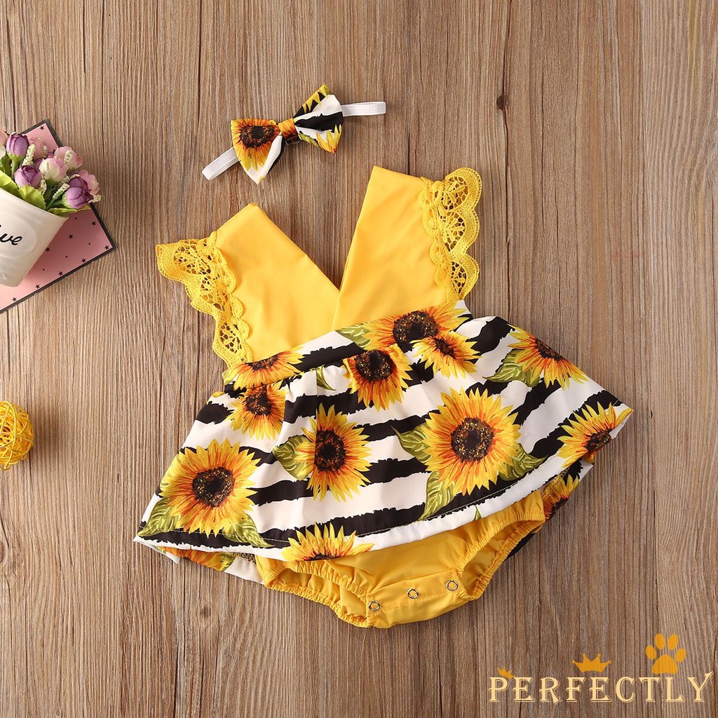 PFT-Mameluco De Girasol Para Niñas Recién Nacido/Mono Fuera Del Hombro  Sunsuit/Conjunto De Edad Para 0 A 24 Meses | Shopee Chile