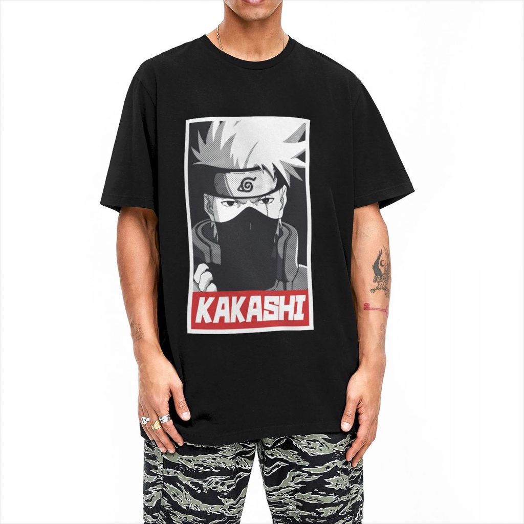 Naruto Camiseta de Hombre Kakashi Hatake algodón Negro 