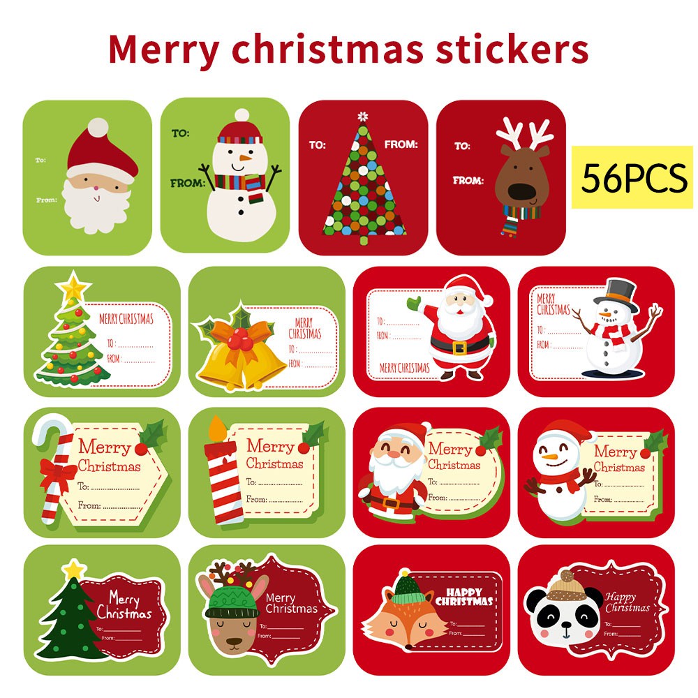 56PCS Etiqueta De Navidad Stickers Santa Dibujos Animados Alce Panda Diseños Regalos Papel De Regalo Y Sobre Sticker | Shopee Chile