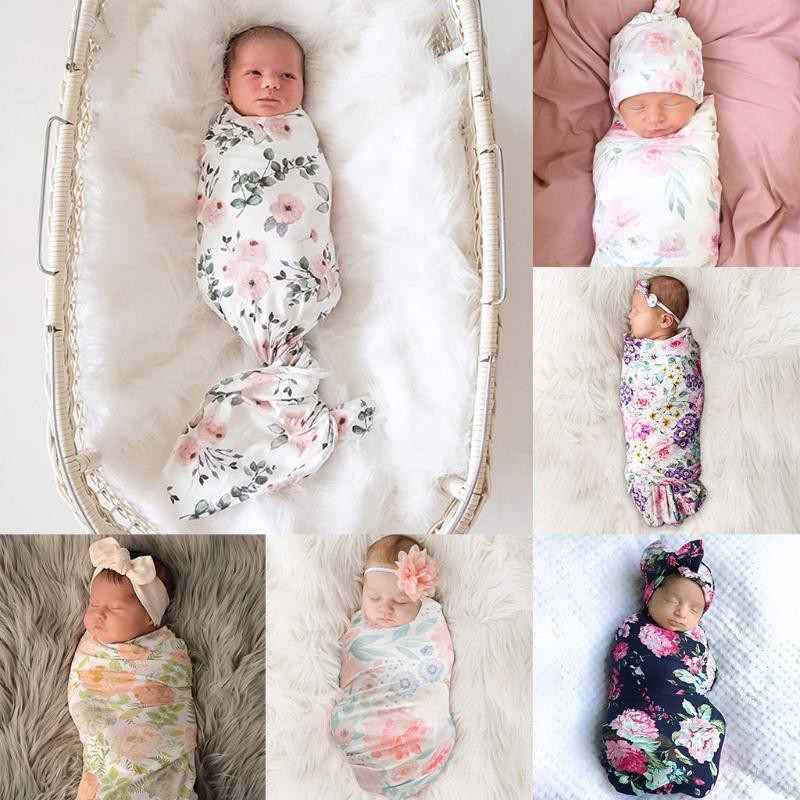 diadema 2 piezas manta estampada para bebé set de accesorios para fotografía de recién nacido 1 envoltura de muselina Saco de dormir para bebé recién nacido 
