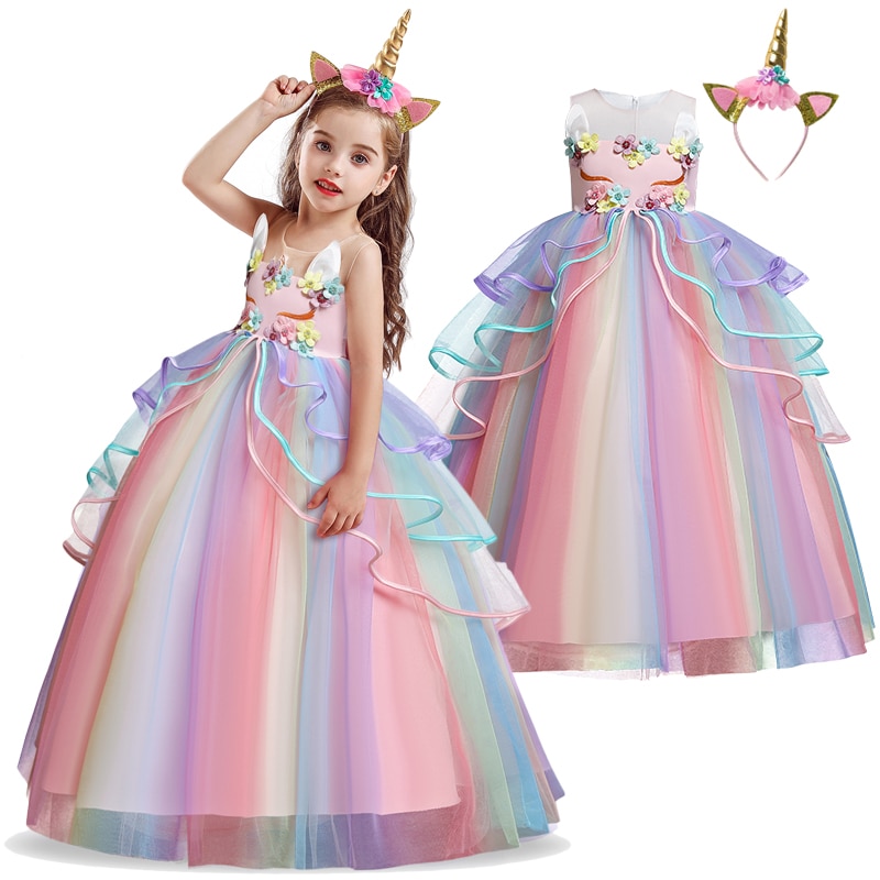 Vestido De tutú De flores De unicornio Para niña con cintillo fiesta De  cumpleaños arcoíris Vestido largo Para niños disfraz De novia | Shopee Chile