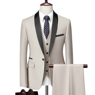 Conjunto de Traje Slim fit para Hombres de 4 Piezas de un Solo Pecho Elegante y sólido Esmoquin de Boda Blazer y Pantalones con Corbata y cinturón 