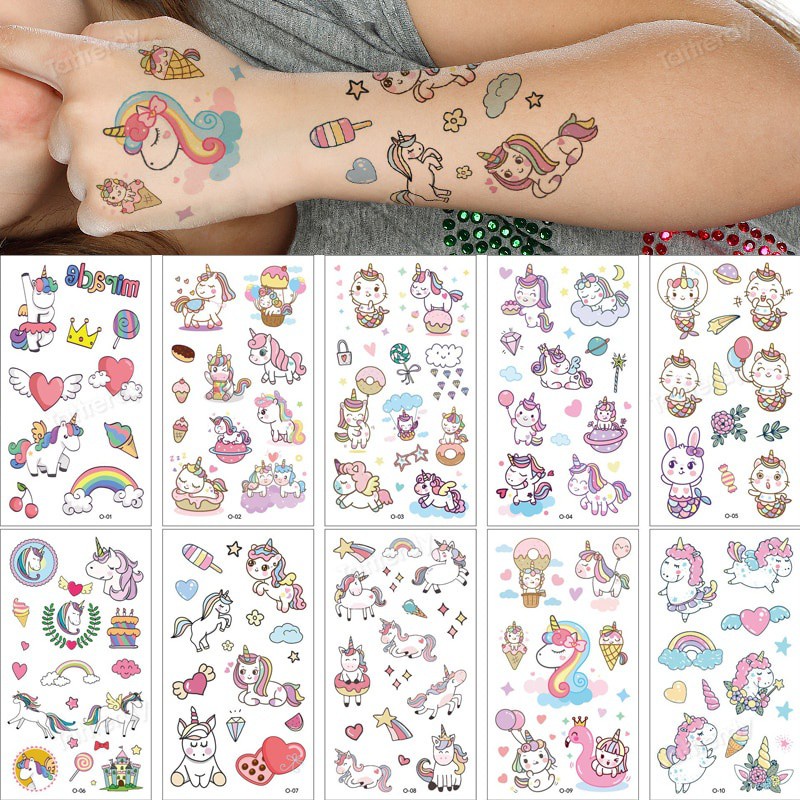 set de Tatuajes de Animales set de Pegatinas de Tatuajes 40 Tatuajes Temporales para Niños Tattoo kids Pegatinas de Unicornio Pegatinas de Animales A Tatuajes Temporales para Niños