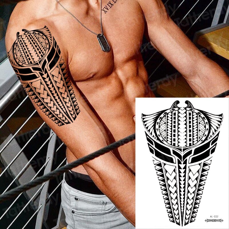 Calcomanía De Tatuaje stickers Cuerpo Mangas Para Hombres Negro tribal Tatuajes  Hombro Brazo Pecho Temporal Niño Grande Falso tatoo | Shopee Chile